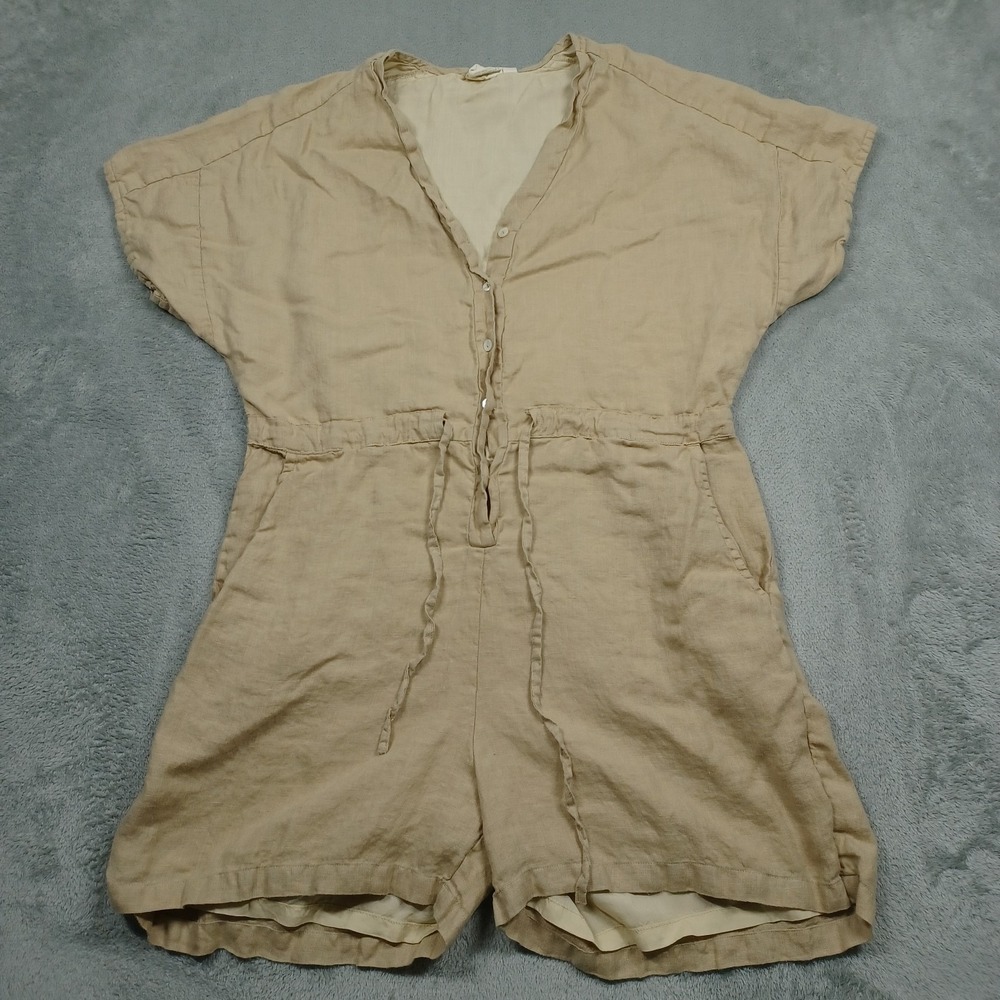Reisotr Romper Womens Small Brown Shorts Hemp Drawstring CAsual‎ Preppy